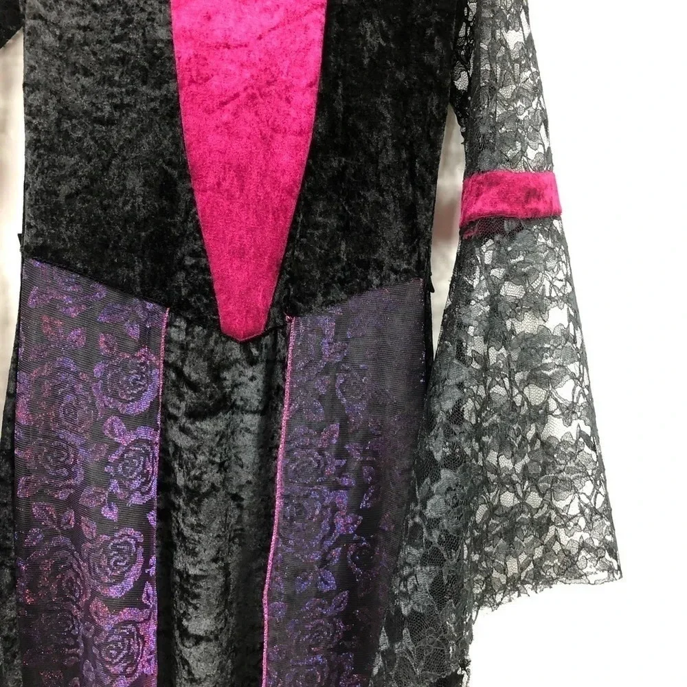 Girls Large 12-14 Goth Vampire Dress Long Dress Costume‎ Lace Halloween Black